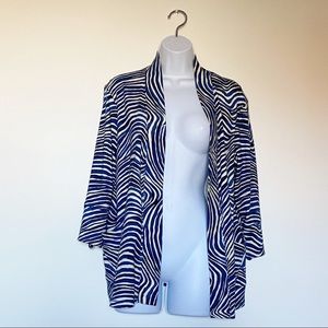 Zebra Print Rafaella Open Knit Tunic Cardigan Jacket Pockets Size M Multicolor